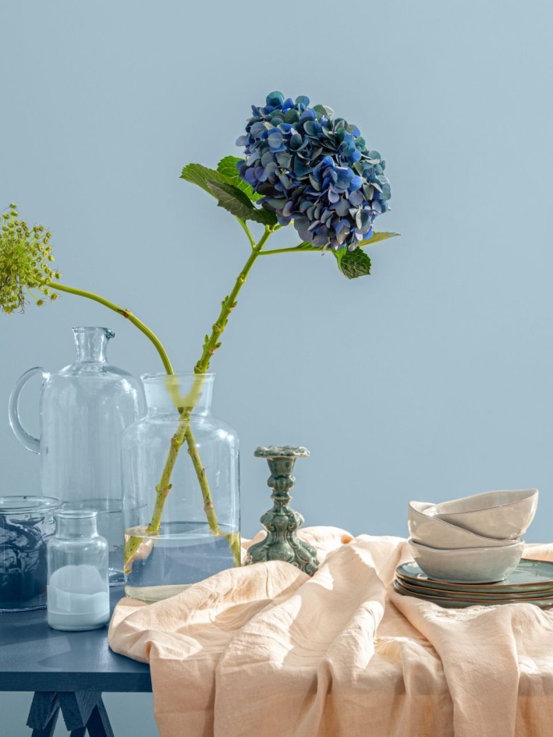 Blue wall painted with colour Cumulus Y354