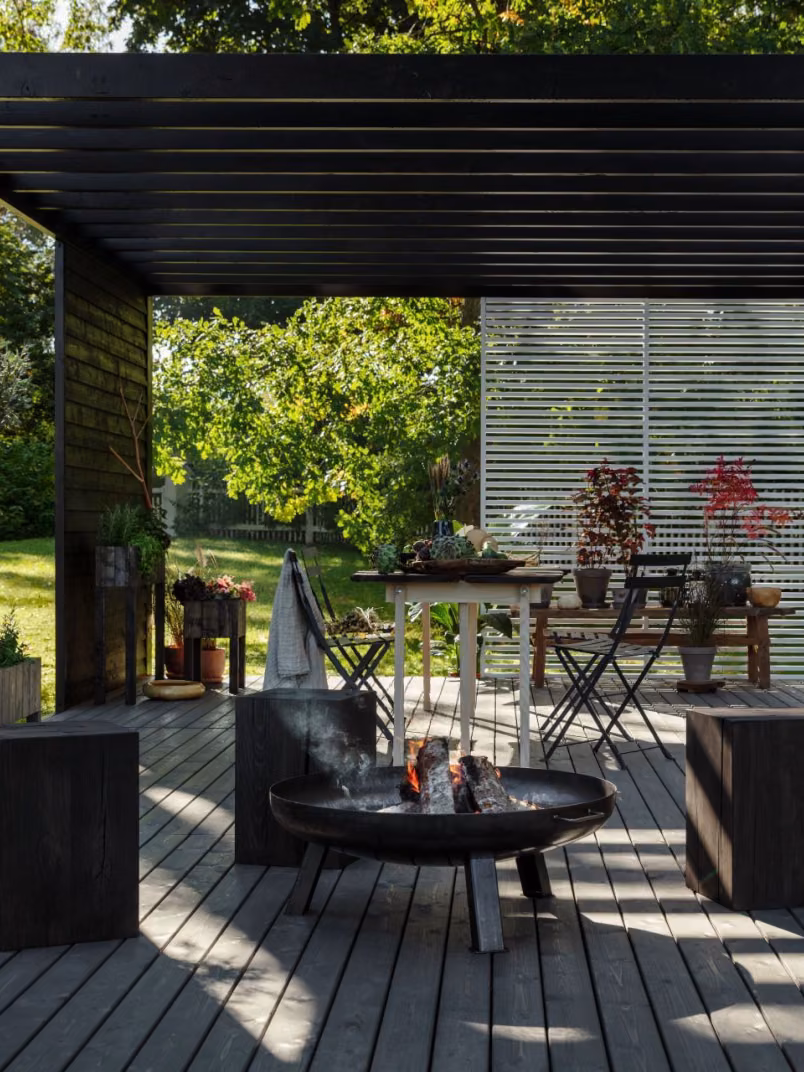 dark colour terrace and wooden furniture