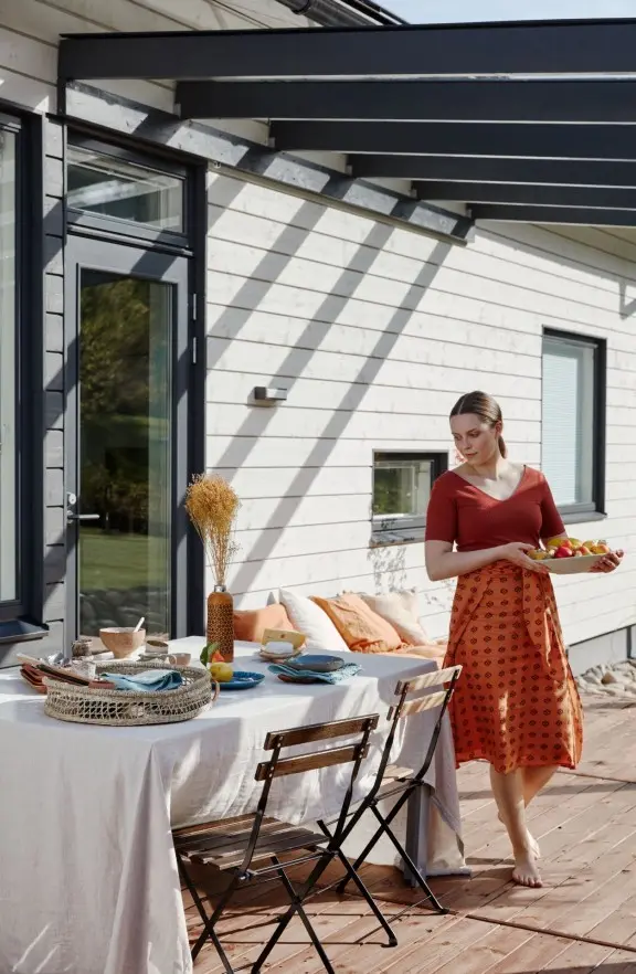 dinner table setting on garden deck