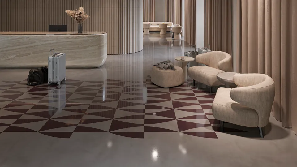 Uzlīmju māksla - spīdīgs grīdas dizains