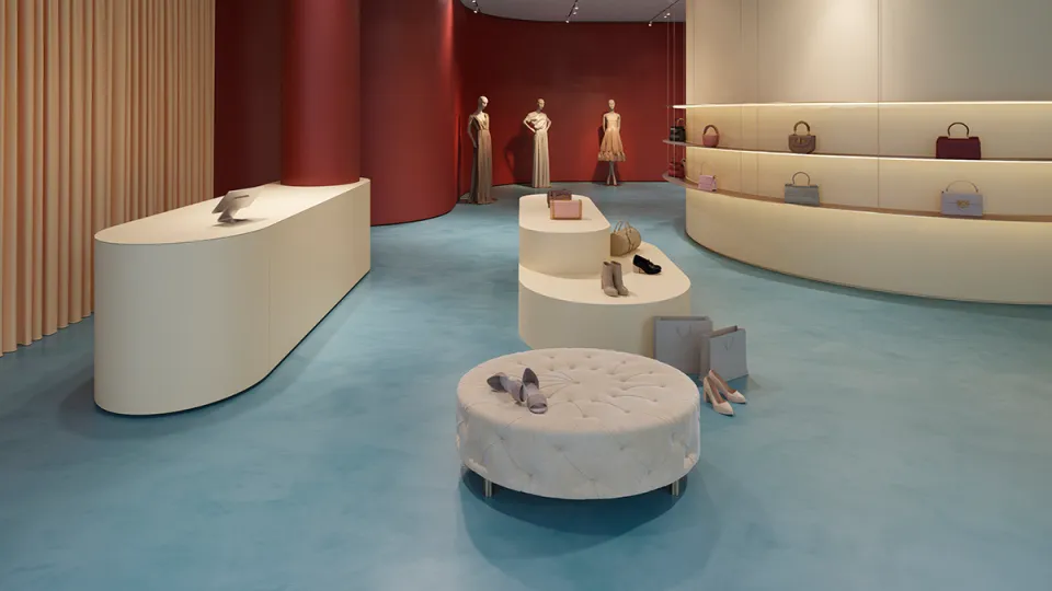 Betona imitācijas grīdas dizains ar toni