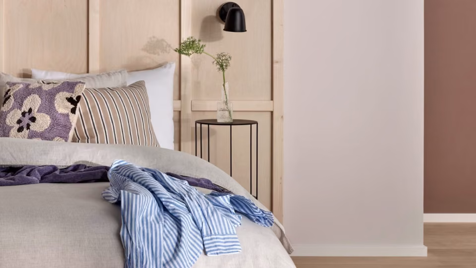 wooden headboard in bedroom