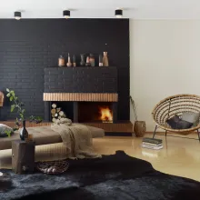 black accent brick wall in modern living room