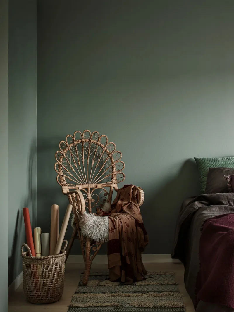 lighter earthy green colour in bohemian style bedroom