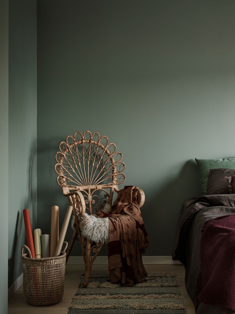 lighter earthy green colour in bohemian style bedroom